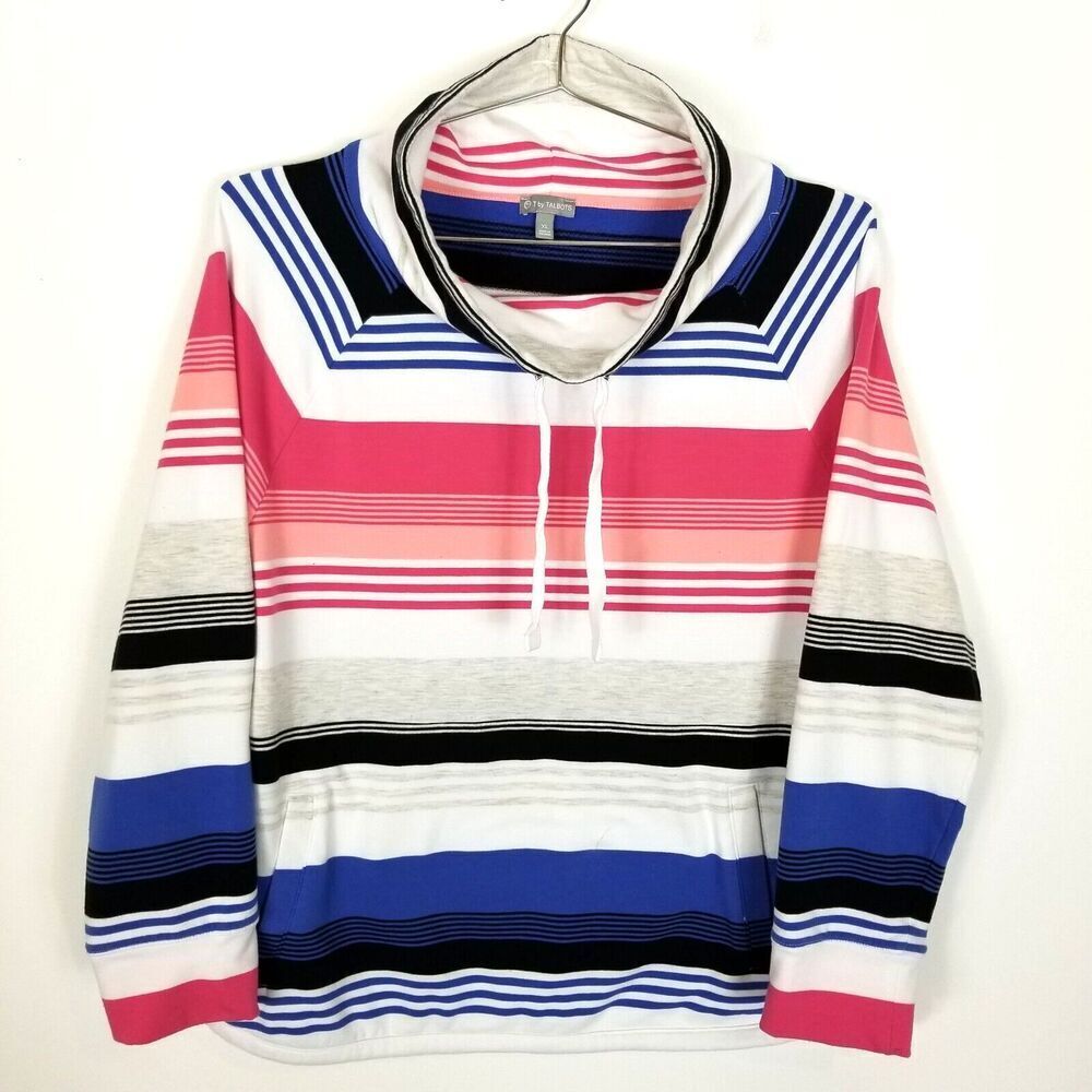Talbots Women FUNNEL NECK PULLOVER Sweater STRIPE Size XL Multicolor Cozy